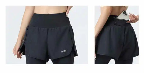 PHIGEER Women's High Waist 2-in-1 Yoga Leggings with Shorts