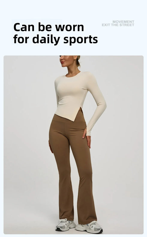 Long Sleeve O-Neck Yoga Top in Solid Colours