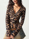 Women's Long Sleeve Cardigan Leopard Print Deep V Button Front Ribbed Lace Trim Spring Summer Retro Trendy Daily Dating Casual