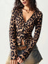Women's Long Sleeve Cardigan Leopard Print Deep V Button Front Ribbed Lace Trim Spring Summer Retro Trendy Daily Dating Casual