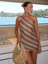 Irregular Printed Knitted Mini Dress for Women Chic Backless Summer Beach Dress Slim Fit Ankle Length for Holiday Party