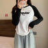 Retro One-Shoulder Long Sleeve Letter Print T-Shirt