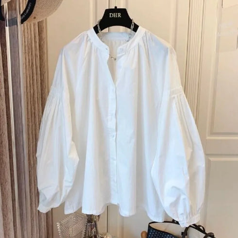 Spring Autumn Casual Chiffon Shirt Women Shirts Fashion Female Long Sleeve O-neck Loose Solid Blouse Tops Office Lady Shirts