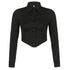 Zadily Long Sleeve Button-Up Crop Top in Black