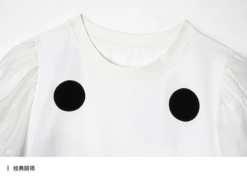 Women's White Polka Dot Puff Sleeve Blouse