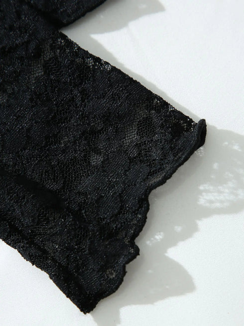 Floral Embroidery Sheer Long Sleeve Crop Top