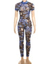 Colorful Print Backless Jumpsuit for Women