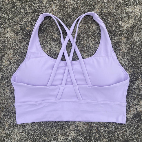 Solid Colour Cross Back Sports Bra with Multiple Straps
