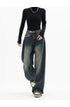 High Waist Wide Leg Jeans in Navy Blue