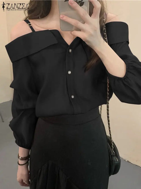 ZANZEA Off Shoulder Pleated Blouse for Women