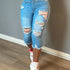 Women’s Ripped Capri Jeans with Raw Hem