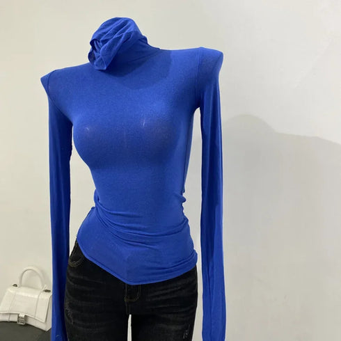 Turtleneck Long Sleeve Cotton Top for Women