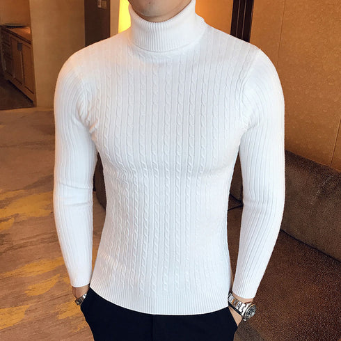 Men's High Neck Casual Knitted Pullover Sweater