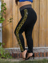 Plus Size Retro Print Gold Rhinestone Leggings