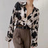 Spring Cow Print Button-Up Blouse for Women