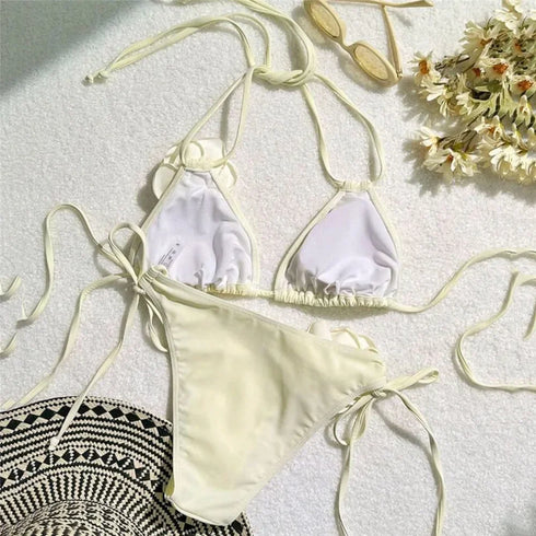 Floral Bandeau Thong Bikini Set for Women