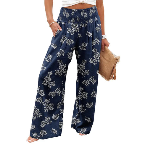 Floral Print Wide Leg Pants with Pockets