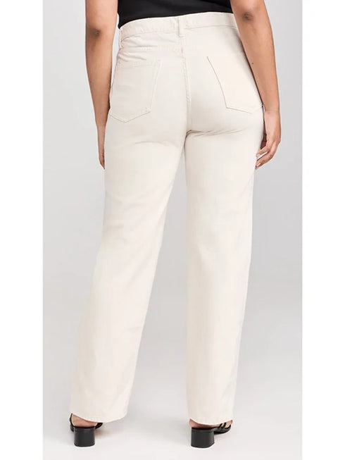High Waist Straight Leg Jeans in White Beige
