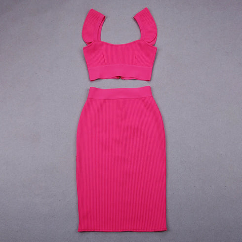 Summer Women’s Bodycon Skirt Suit in Black, Red, and Pink