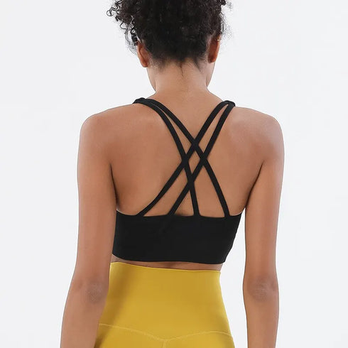 Women's Quick Dry Yoga Sports Bra with Cross Back Design