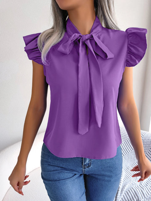 Women's Ruffle Short Sleeve Chiffon Blouse
