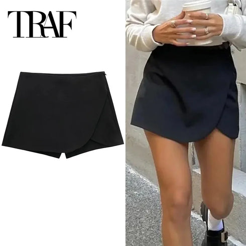 Women’s Black Mini Skirt Shorts Asymmetric High Waist Summer Casual Skort for Going Out and Party