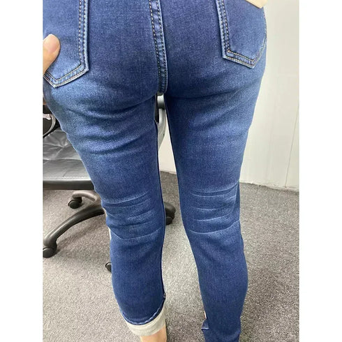 High Waist Thermal Denim Jeans for Women