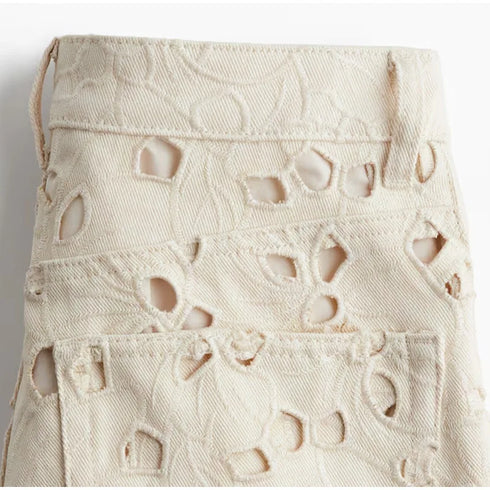 Floral Hollow Out High Waist Wide Leg Jeans