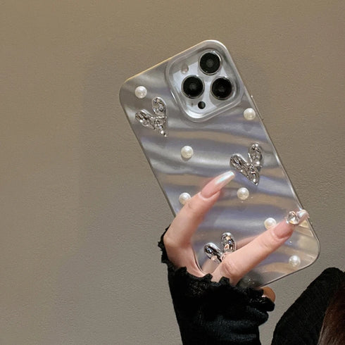 Silk Pattern Love Heart Pearl Wavy Phone Case