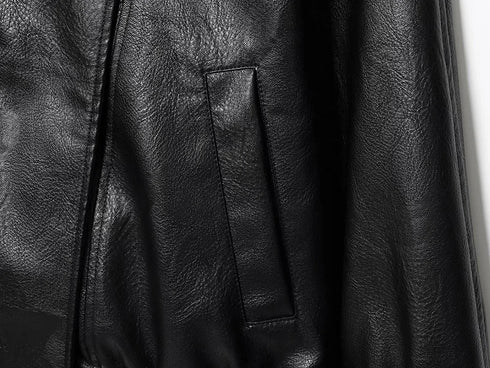 MUJER Black Faux Leather Bomber Jacket for Women