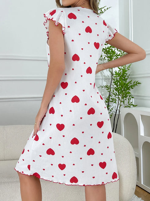 Women's Heart Print Casual Nightgown