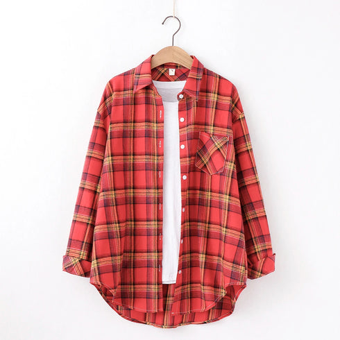 Plaid Flannel Shirt for Women - Casual Long Sleeve Top