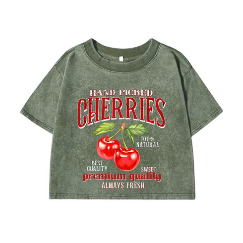 Women's Cotton Crop T-Shirt with Cherry Print