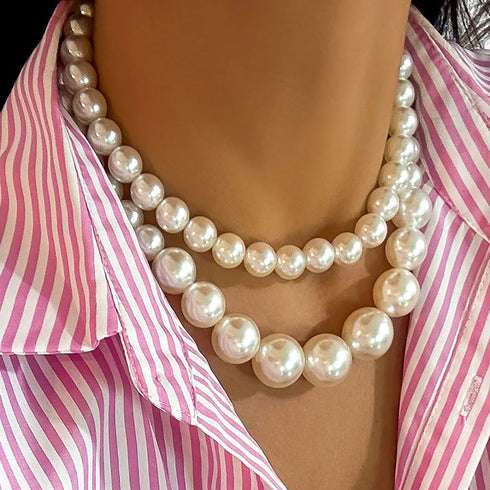Multilayer White Imitation-Pearl Choker Necklace