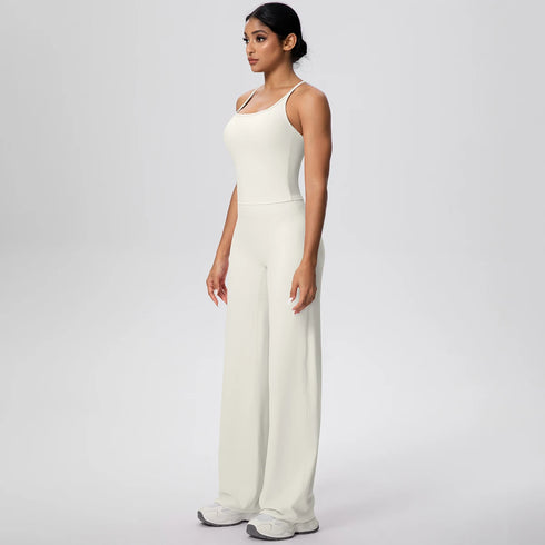 Backless Yoga Set with Wide Leg Pants
