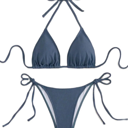Blue Grid Pattern Bikini Set for Women