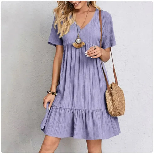 Women’s Summer Peplum V-Neck Ruffle Dress