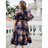 Plus Size V-Neck Navy Blue Floral Dress for Women