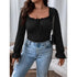 Plus Size Long Sleeve V-Neck Top in Black