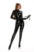 Black Shiny PU Latex Bodysuit with Zip Detail