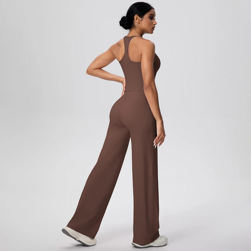 Backless Yoga Set with Wide Leg Pants