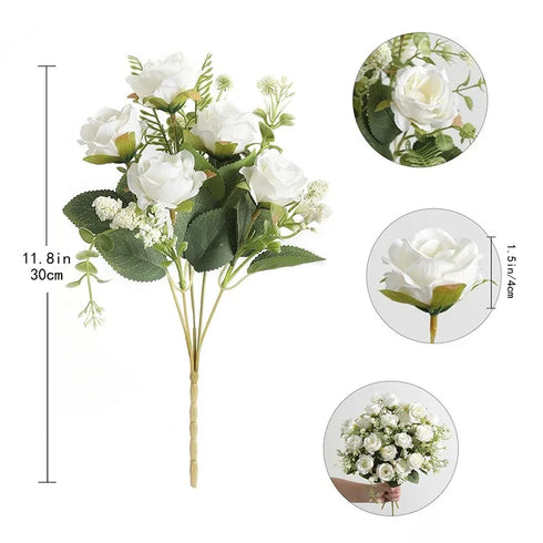 30cm White Silk Peony Bouquet with 5 Large Heads