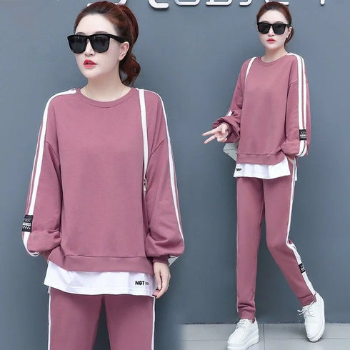Women's Casual Loungewear Set - Long Sleeve Crop Top & Pants