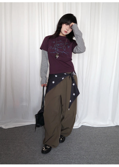 Tonngirl Y2K Vintage Long Sleeve Patchwork T-shirt
