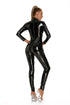 Black Shiny PU Latex Bodysuit with Zip Detail