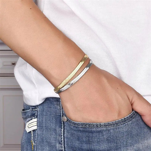 Stainless Steel Snake Chain Bracelet with Gold Charm
