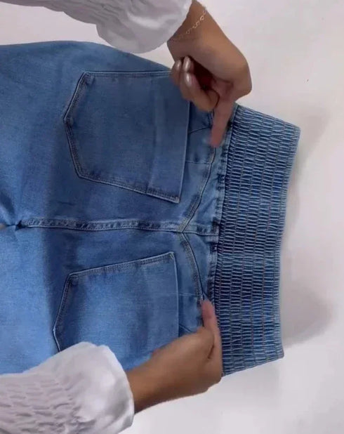 Elegant High Waist Slim Fit Jeans in Light Blue