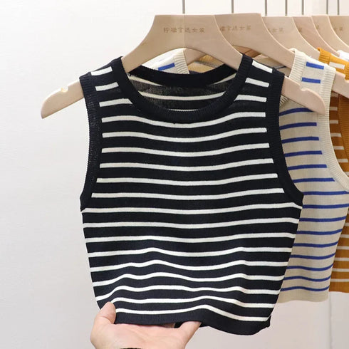 Striped Sleeveless Knitted Tank Top for Women