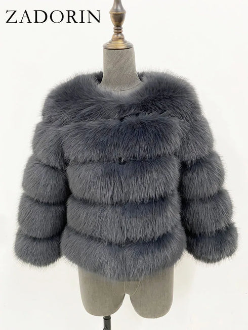 Elegant Faux Fur Coat in Black and White for Women