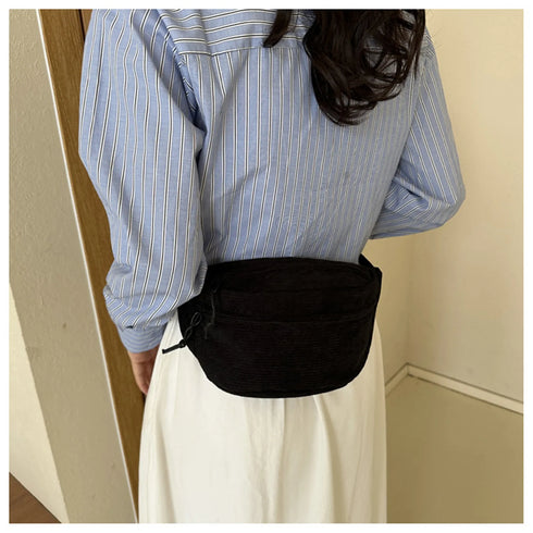 Corduroy Women Waist Bag Canvas Student Shoulder Crossbody Chest Bag Fanny Pack Fashion Phone Banana Female Bum Belt Bags